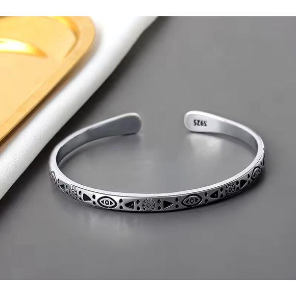 NEW Men’s Unisex Engraved 925 Sterling Silver Adjustable Cuff Bracelet - Picture 15 of 16